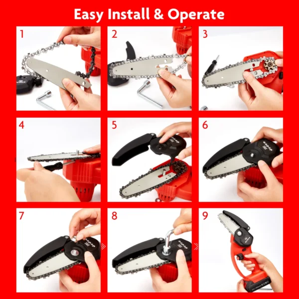 Portable Cordless Chain Saw Electric Chainsaw with Brushless Motor Pruning Shears Chainsaws 4 Inch - Image 5